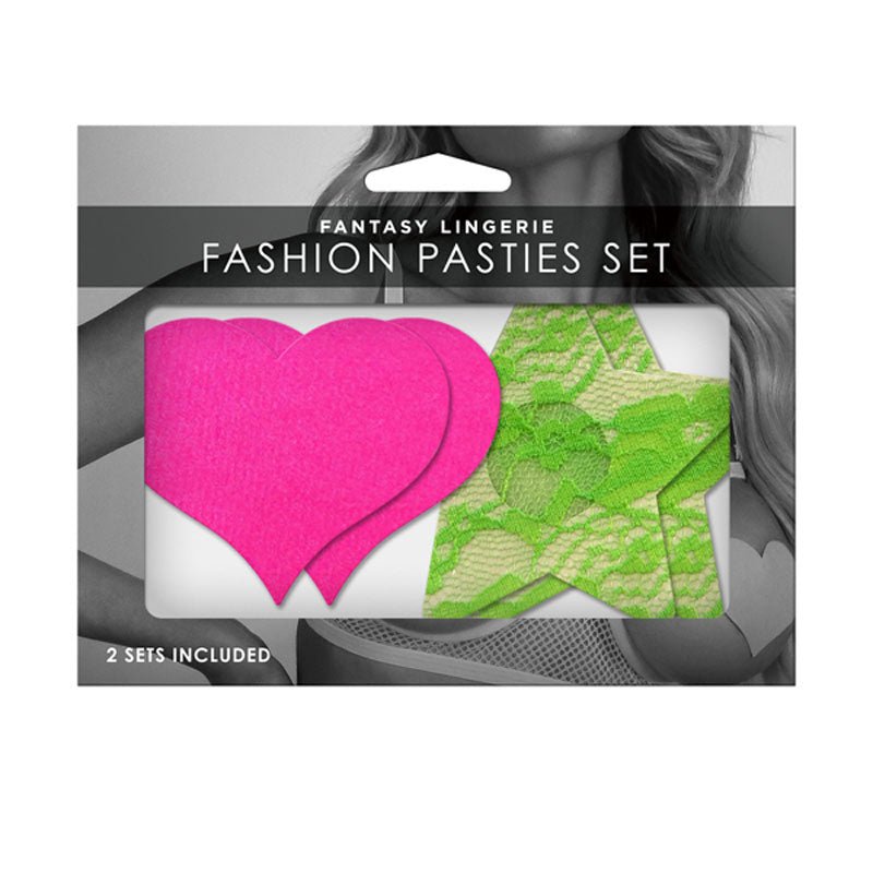 GLOW Fashion Pasties Set - Solid Pink/Green - Mr and Mrs D's