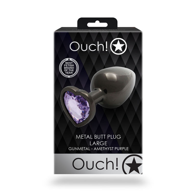 OUCH! Heart Gem Gunmetal Butt Plug - Large - Mr and Mrs D's