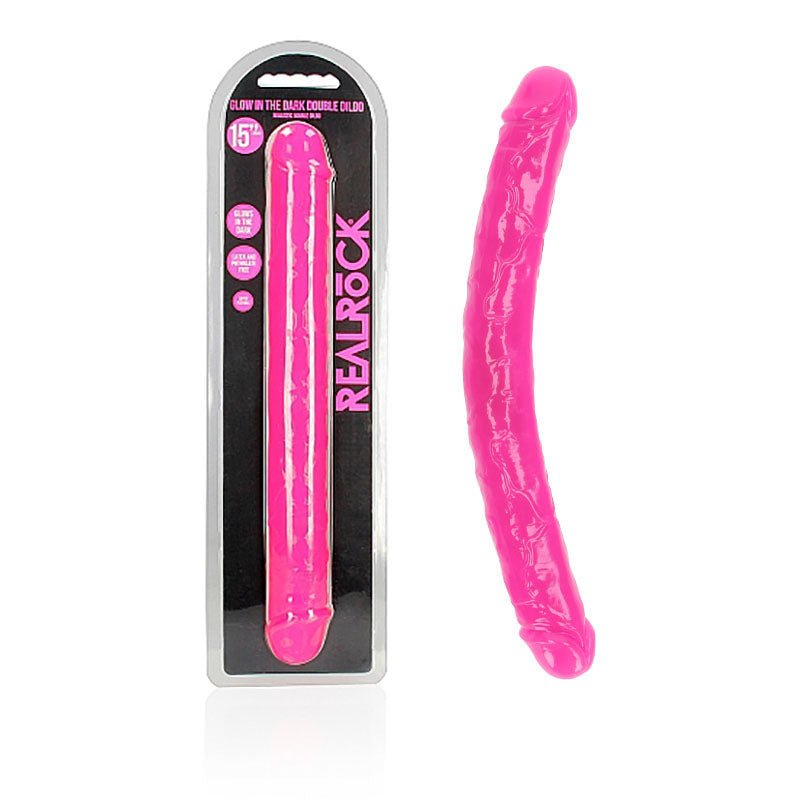 REALROCK 38 cm Double Dong Glow - Pink - Mr and Mrs D's