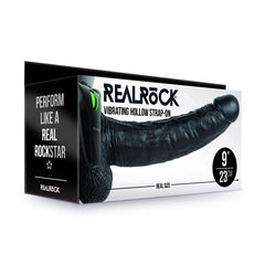 REALROCK Vibrating Hollow Strapon + Balls - 23cm Black - Mr and Mrs D's