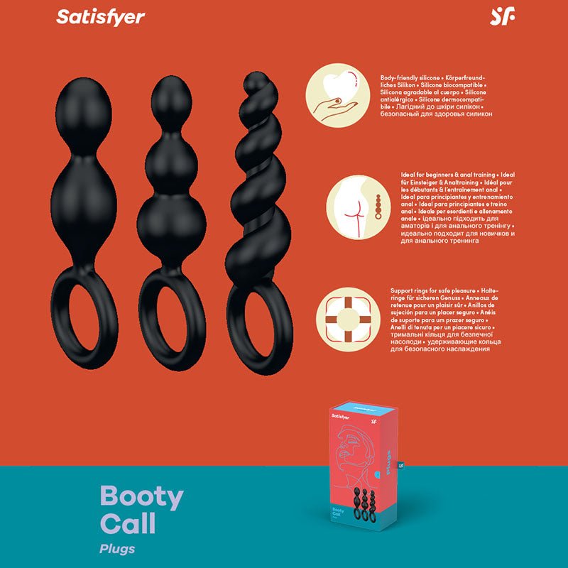 Satisfyer Booty Call Anal Bead Butt Plug Set - Black - Mr and Mrs D's