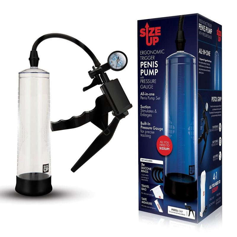 Size Up Ergonomic Trigger Penis Pump with Pressure Gauge - Mr and Mrs D's
