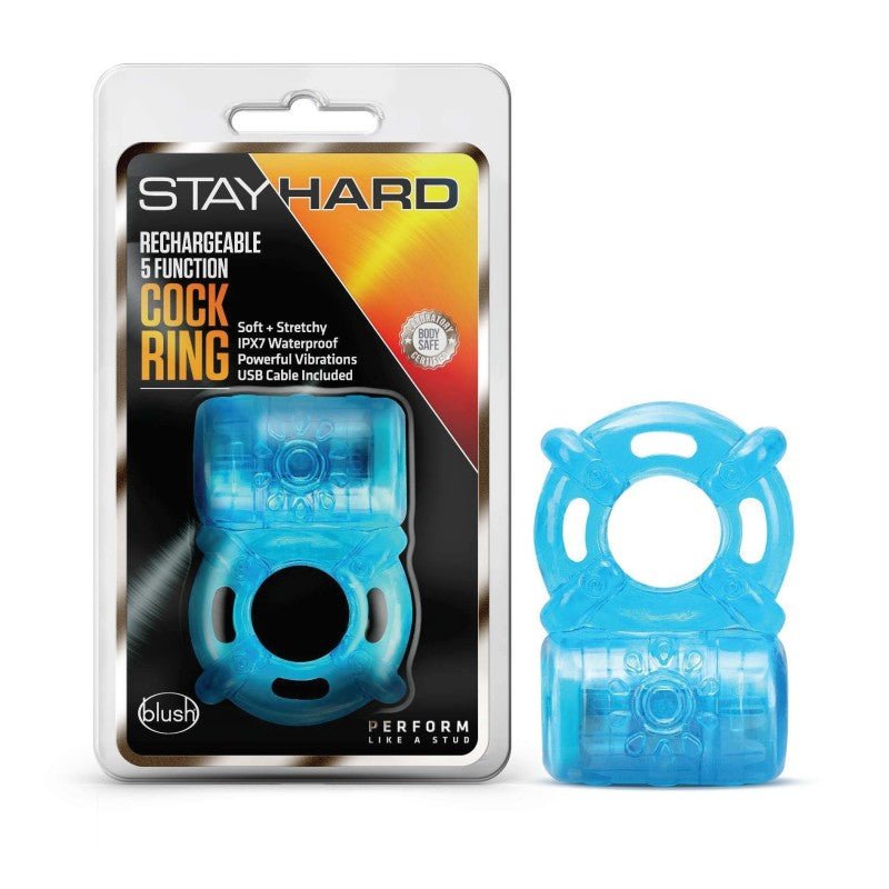 Stay Hard Rechargeable 5 Function Vibrating Cock Ring - Mr and Mrs D's