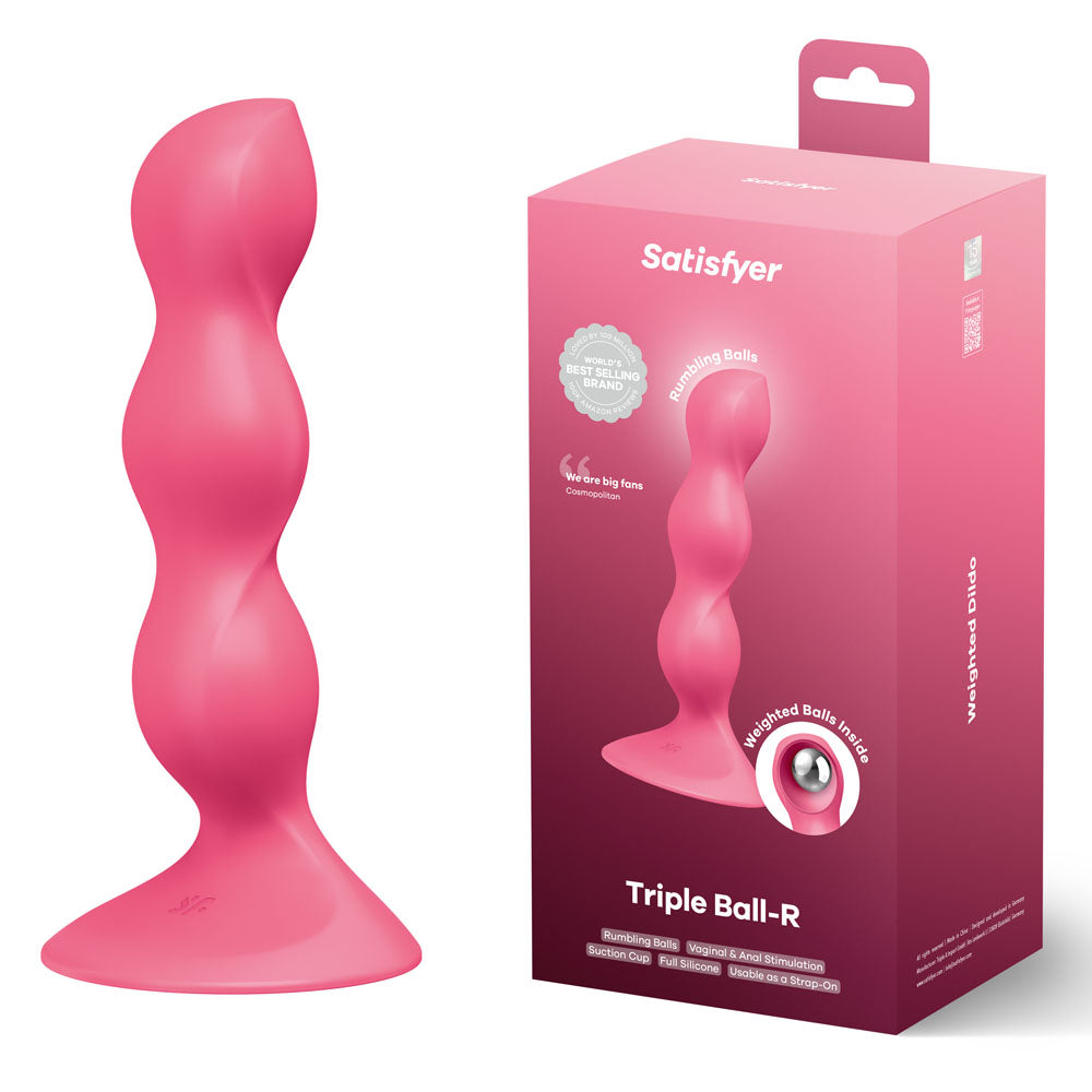Pink 'Triple Ball-R' product by Satisfyer with packaging on a white background