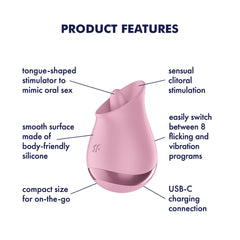 Pink silicone product with labeled features on a white background