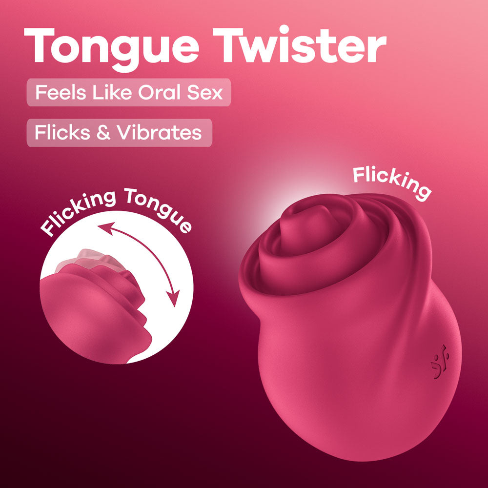 Pink tongue twister product with text on a pink background