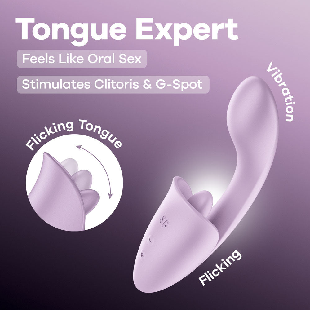Satisfyer Tongue Expert - Violet 18 cm USB Rechargeable Vibrator with Flicking Clit Stimulator