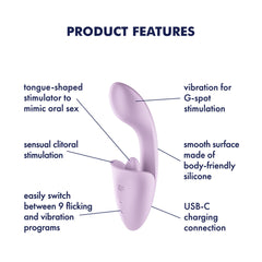 Satisfyer Tongue Expert - Violet 18 cm USB Rechargeable Vibrator with Flicking Clit Stimulator
