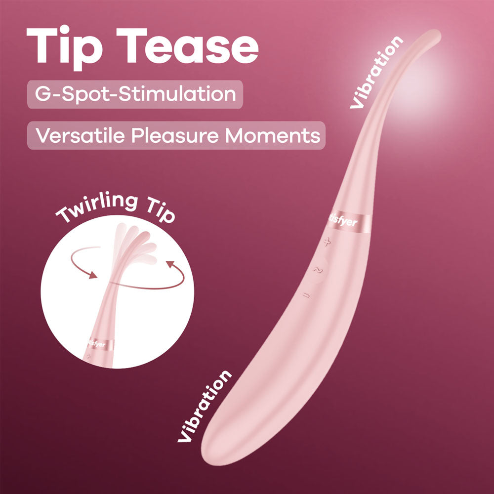 Satisfyer Tip Tease - Rose - Rose USB Rechargeable Vibrator with Twirling Tip