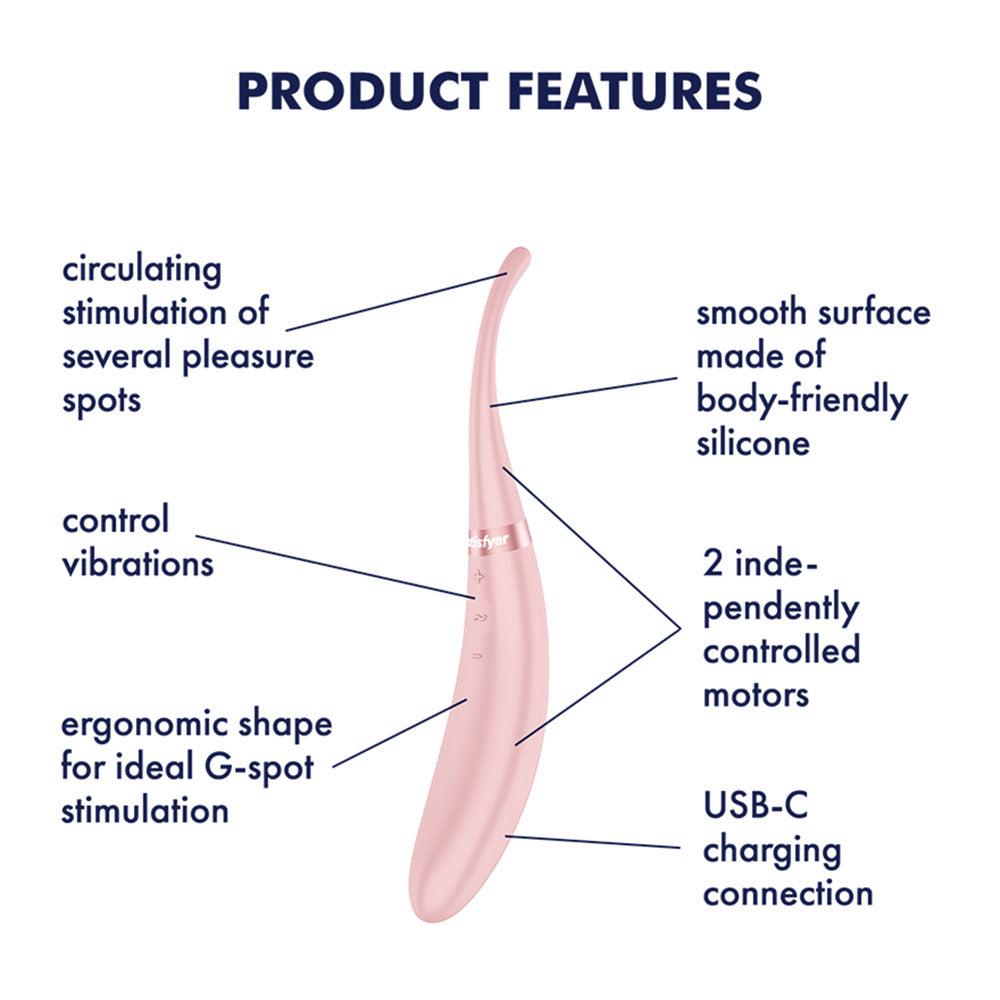 Satisfyer Tip Tease - Rose - Rose USB Rechargeable Vibrator with Twirling Tip