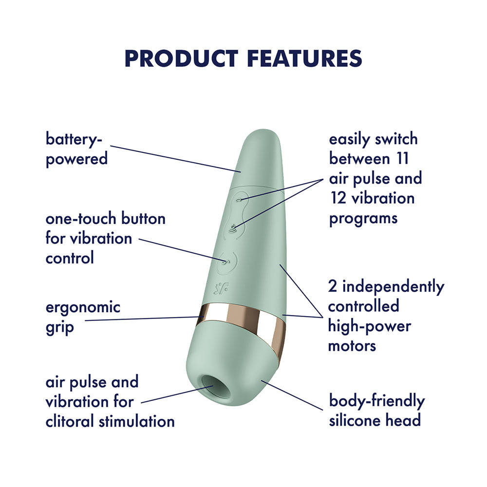 Satisfyer Pro 3+ Battery Series - Mint - Mint Green Air Pulse Clitoral Stimulator with Vibration