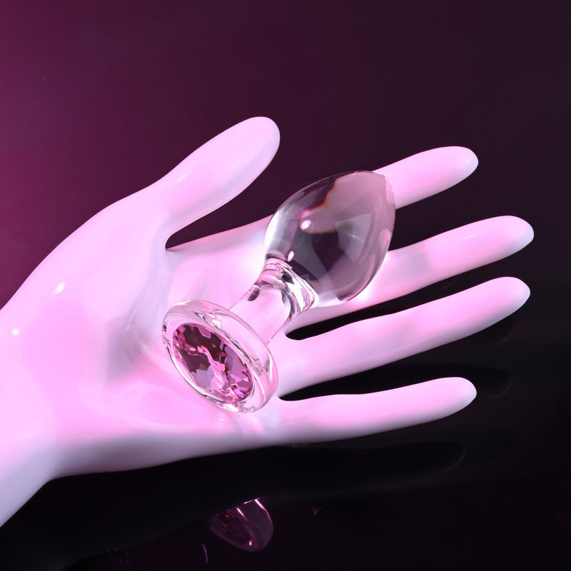 Adam & Eve PINK GEM BUTT GLASS PLUG MEDIUM