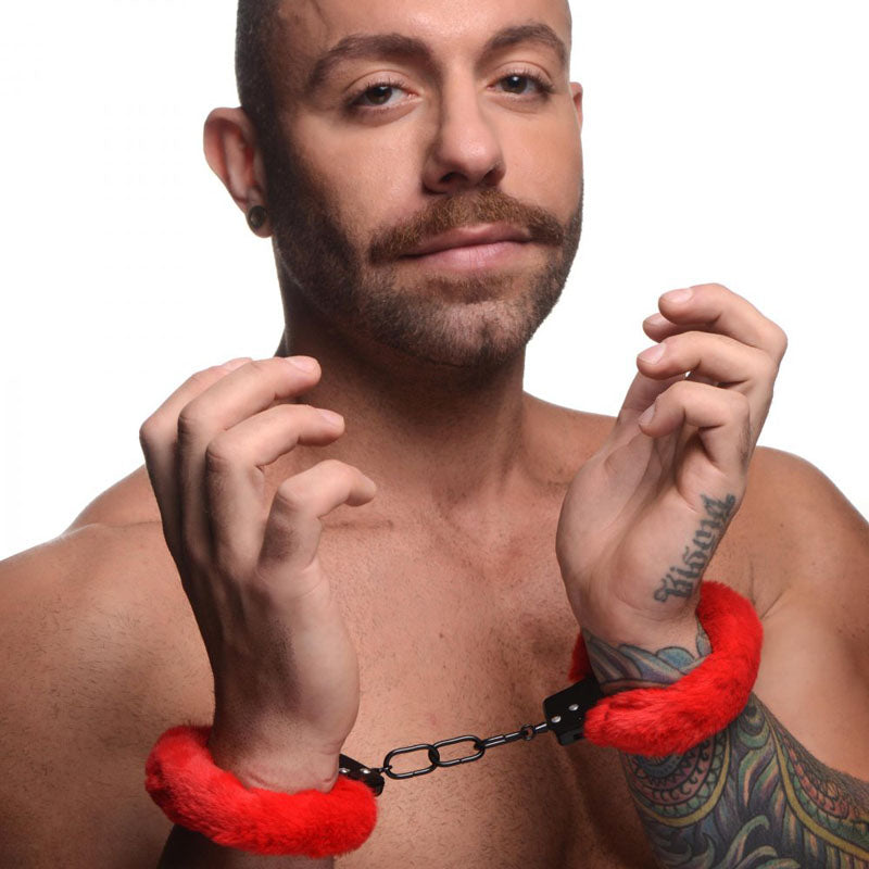 Master Series Cuffed in Red Fur Handcuffs