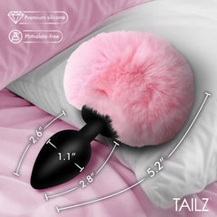 Tailz Fluffy Bunny Tail Silicone Plug - Pink - Black Butt Plug with Pink Bunny Tail