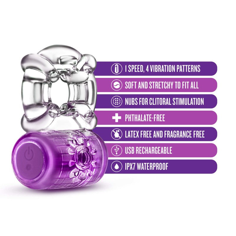 Play With Me Pleaser Rechargeable Cock Ring - Purple