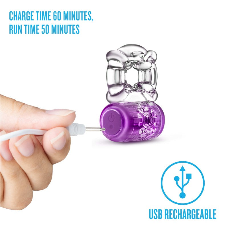 Play With Me Pleaser Rechargeable Cock Ring - Purple