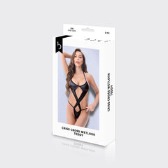 BACI WL Criss Cross Wetlook Teddy - Black - One Size
