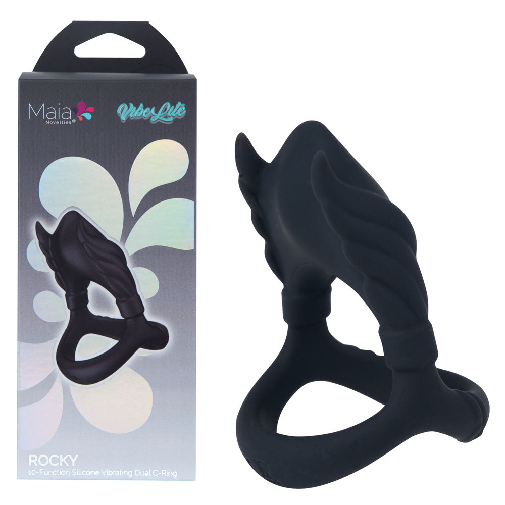 Maia ROCKY Vibrating Cock & Balls Ring - Black USB Rechargeable