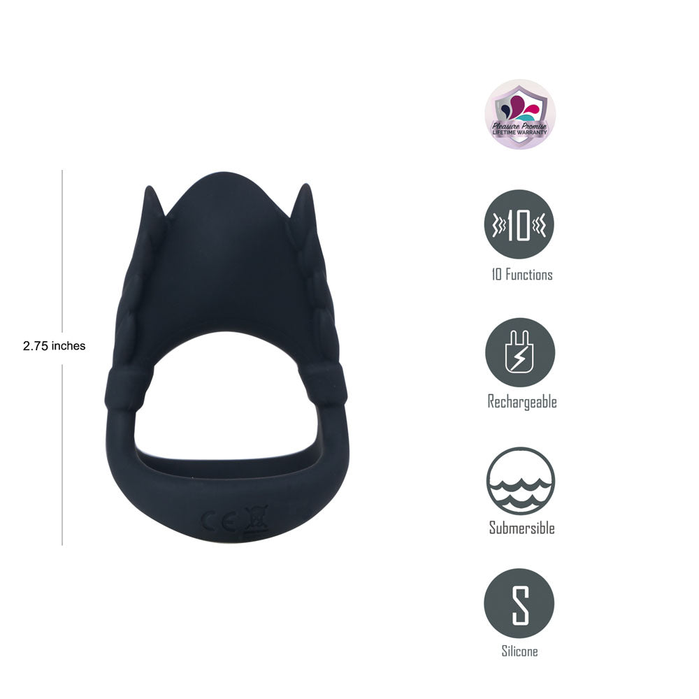 Maia ROCKY Vibrating Cock & Balls Ring - Black USB Rechargeable