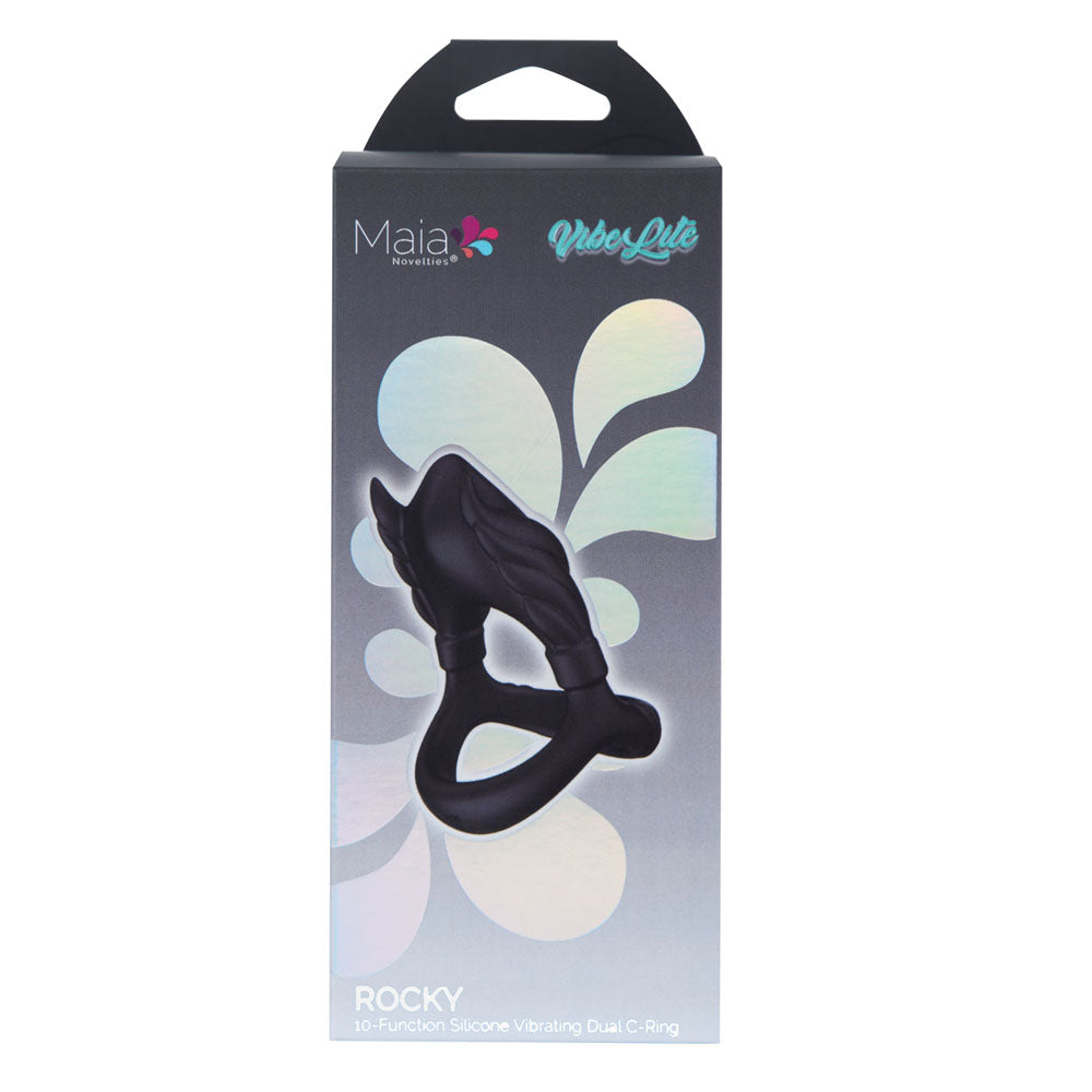 Maia ROCKY Vibrating Cock & Balls Ring - Black USB Rechargeable