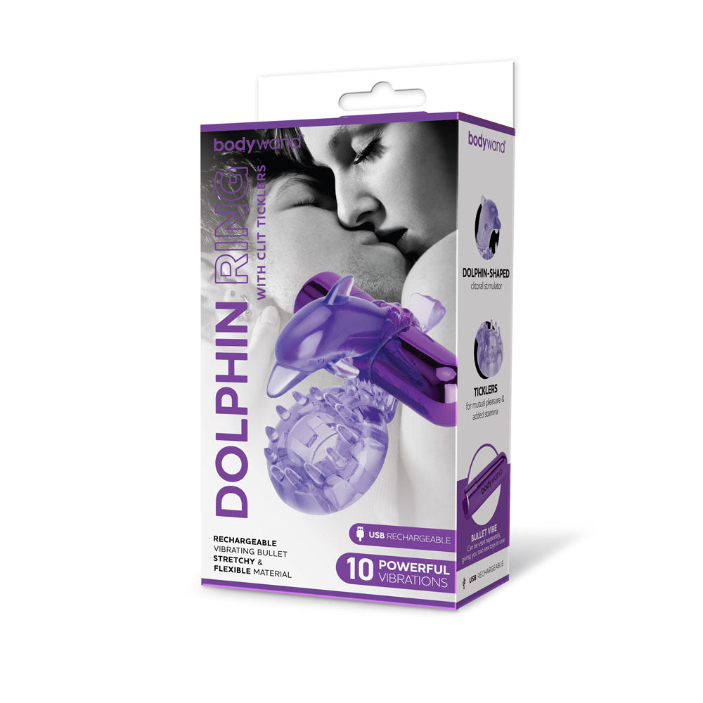 Rechargeable Dolphin Cock Ring with Clit Ticklers