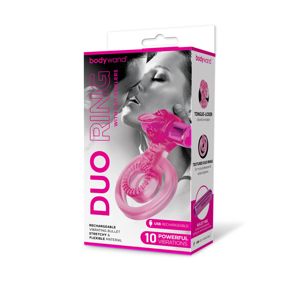 Rechargeable Duo Cock Ring with Clit Tickler Pink
