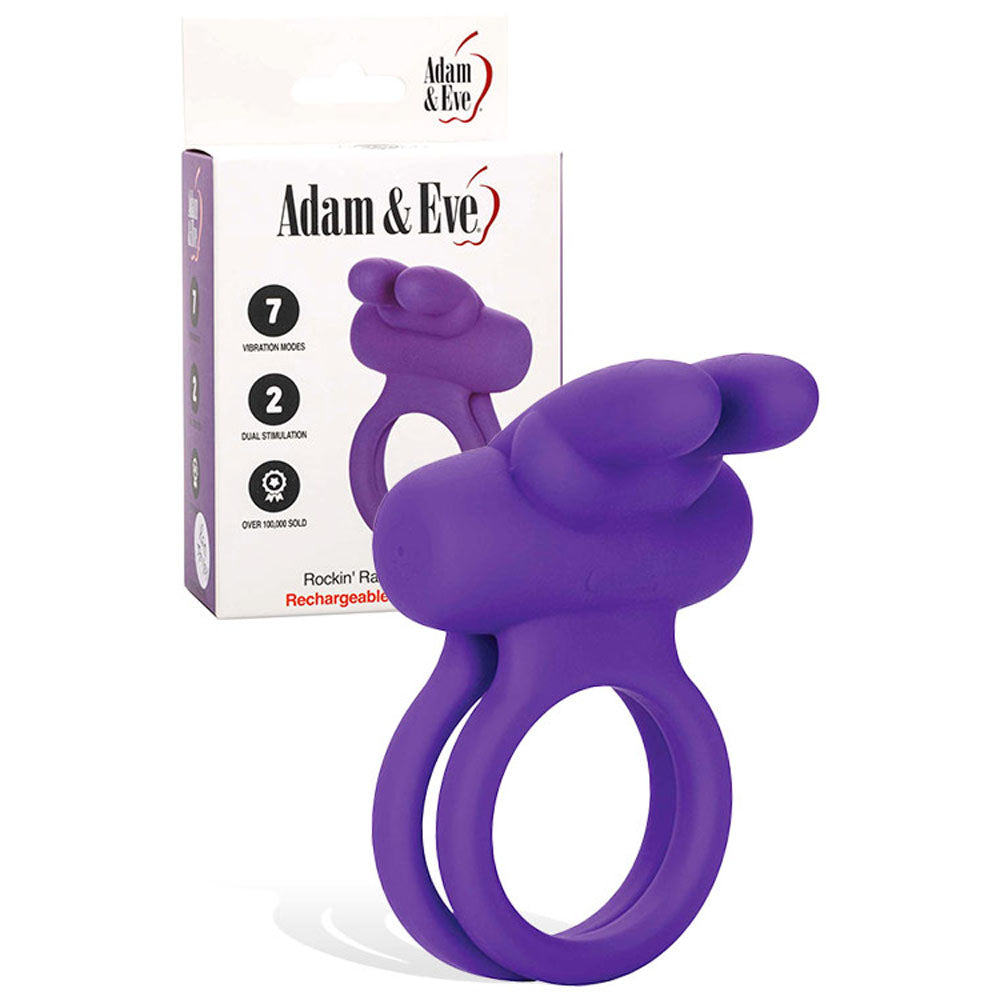 Adam & Eve ROCKIN' RABBIT - Purple Cock & Balls Ring USB Rechargeable