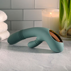 Evolved RUB ME TENDER - Green USB Rechargeable Gyrating & Thrusting Rabbit Vibrator