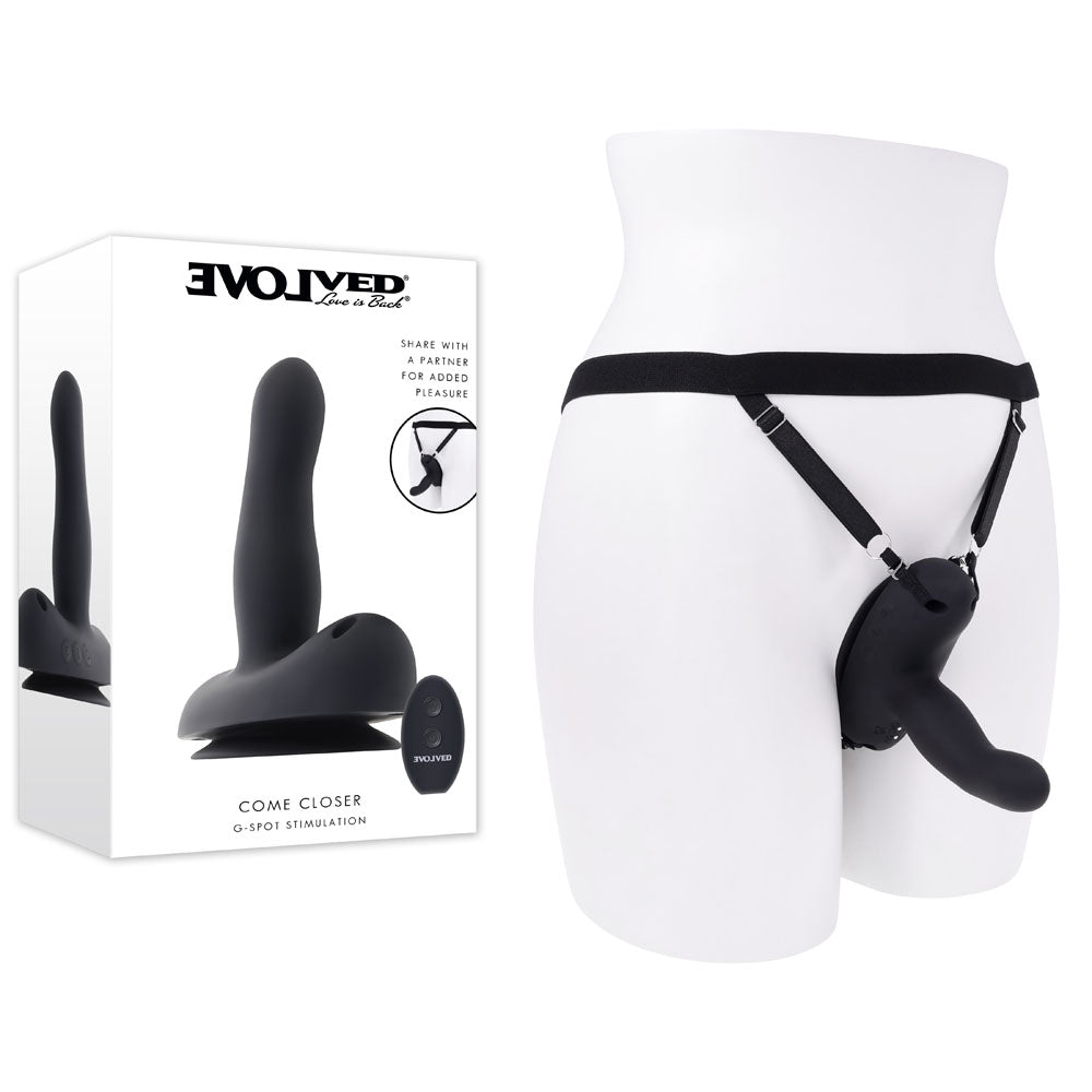 Evolved COME CLOSER - Black USB Rechargeable Vibrating Strap-On with Remote