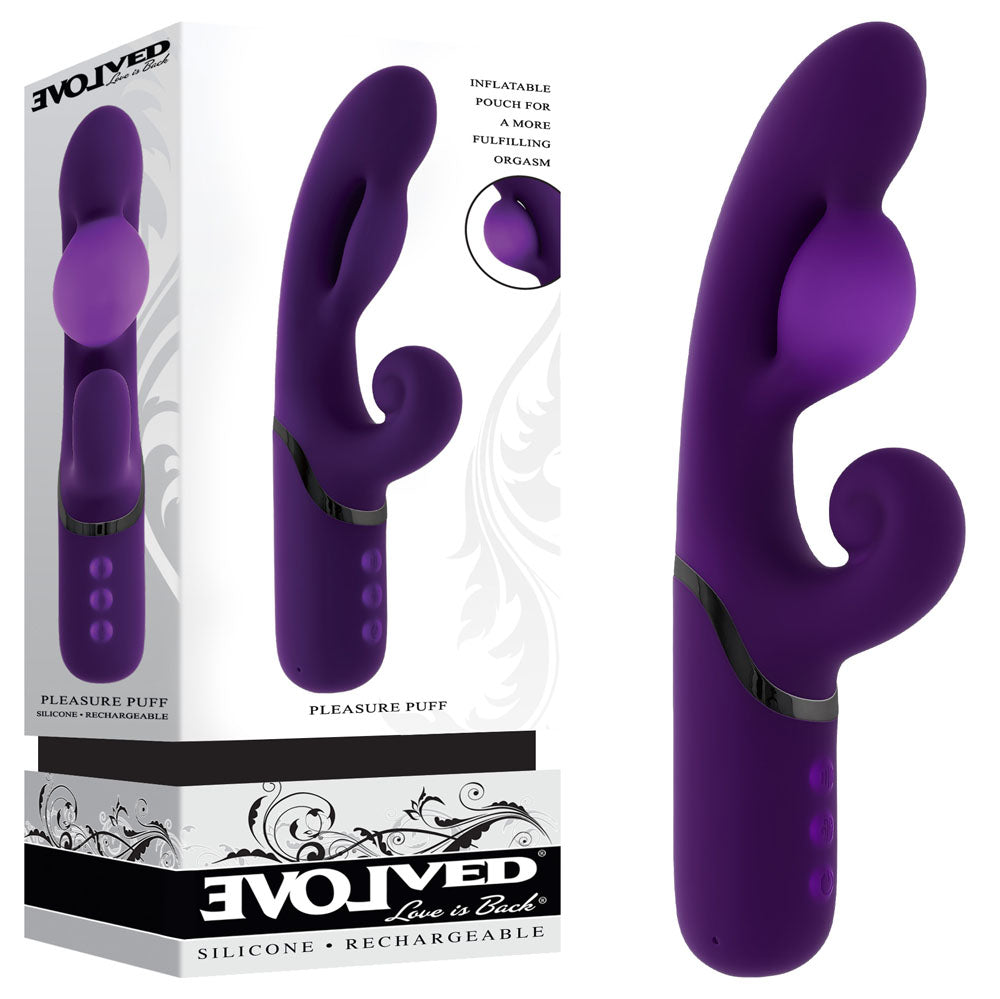 Evolved PLEASURE PUFF Inflatable Rabbit Vibrator - Purple 24.1 cm USB Rechargeable
