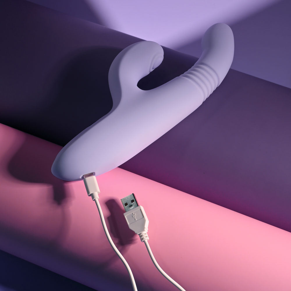 Evolved PEP TALK - Purple 23.3 cm USB Rechargeable Thrusting Vibrator with Tapping Clitoral Stimulator