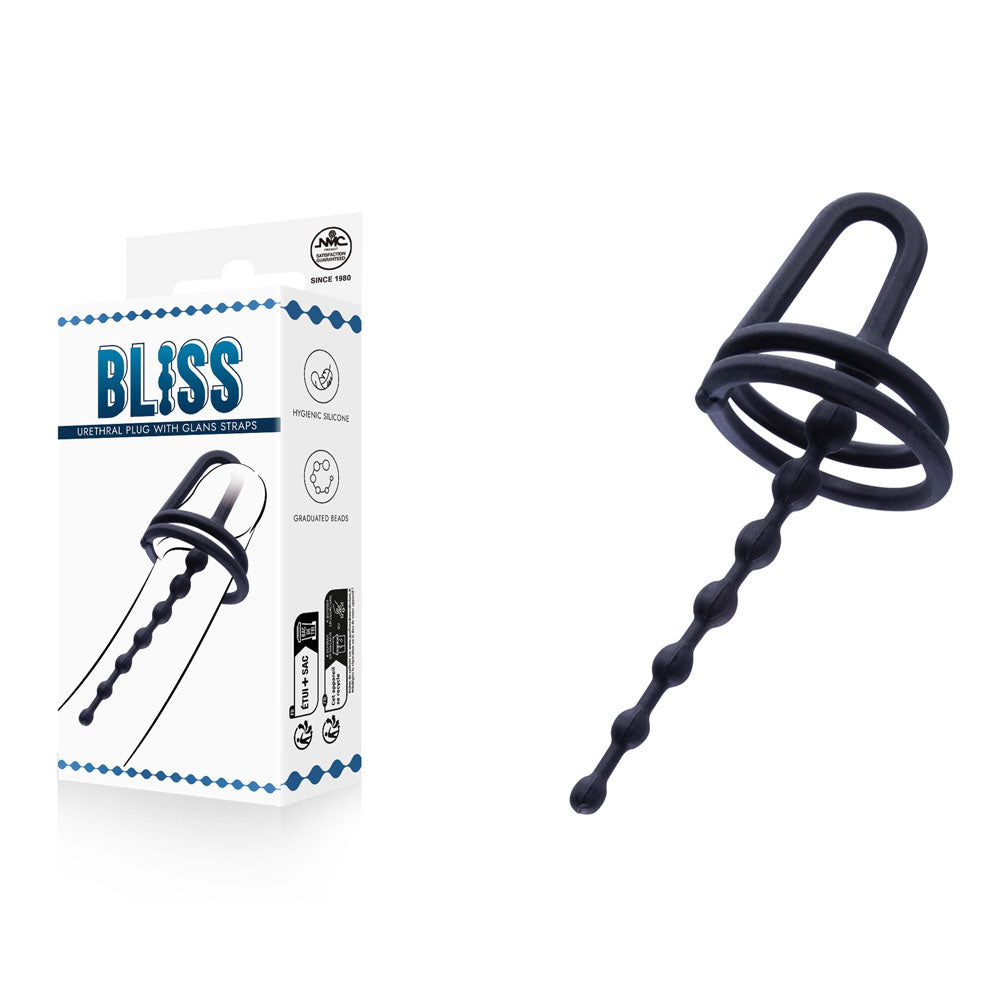 Bliss - Black Urethral Plug with Glans Ring