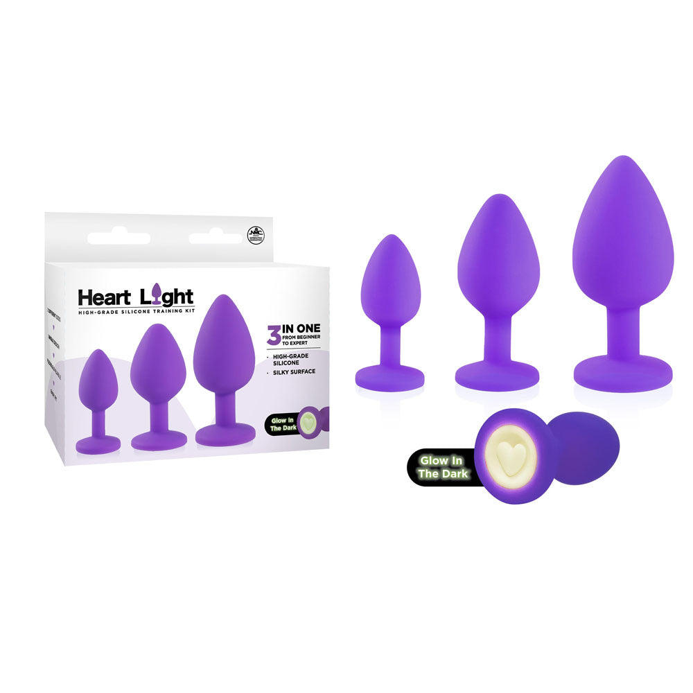 Heart Light Glow in the Dark Butt Plug - Purple