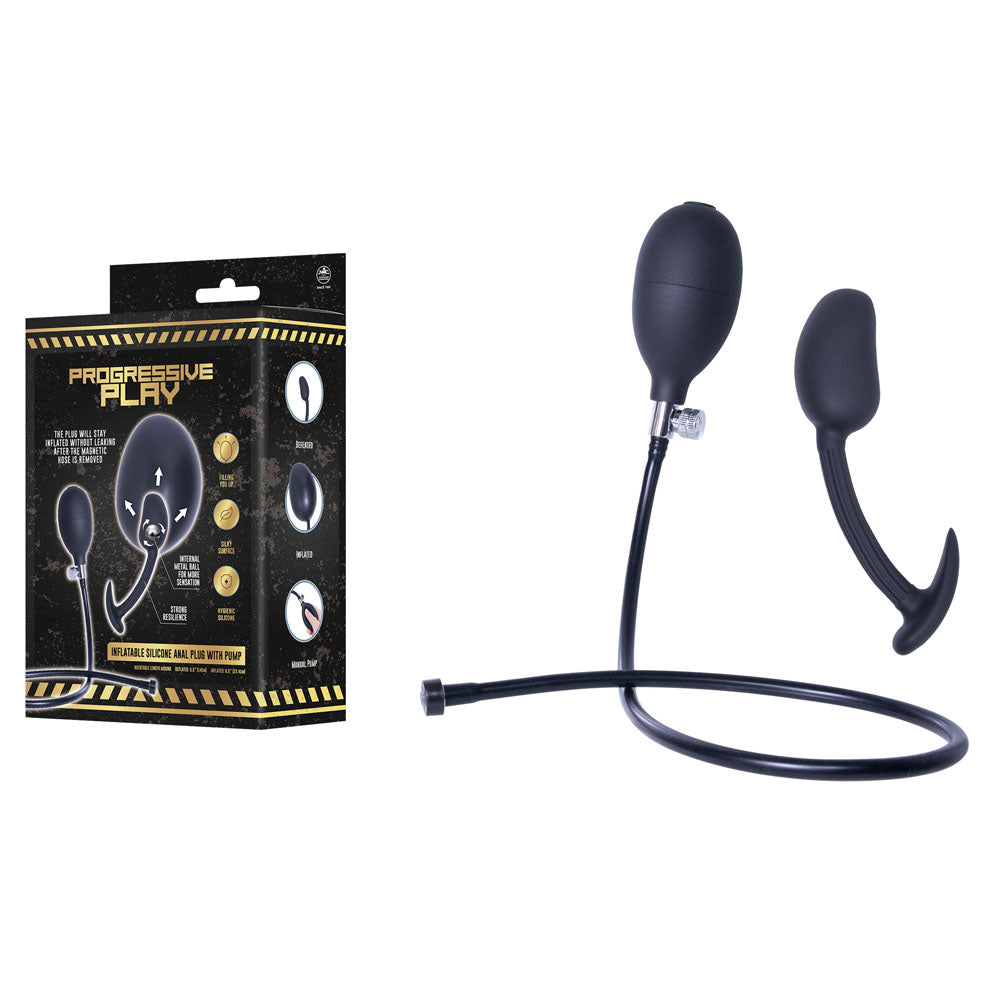 Progressive Play - Inflatable Silicone Anal Plug with Pump - Black 16.5 cm Inflatable Butt Plug