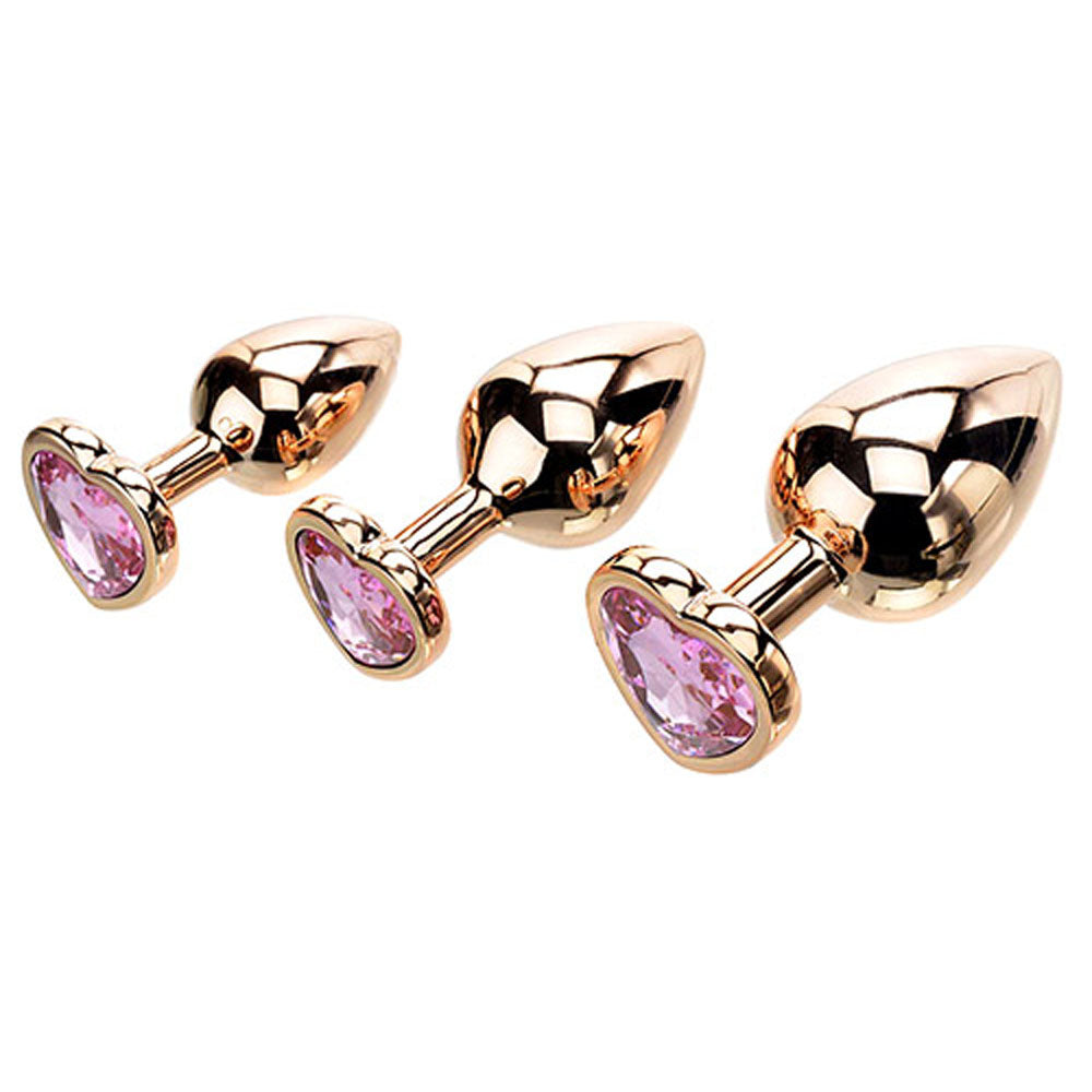 Adam & Eve ROSE GOLD HEART GEM ANAL PLUG SET - 3 Sizes