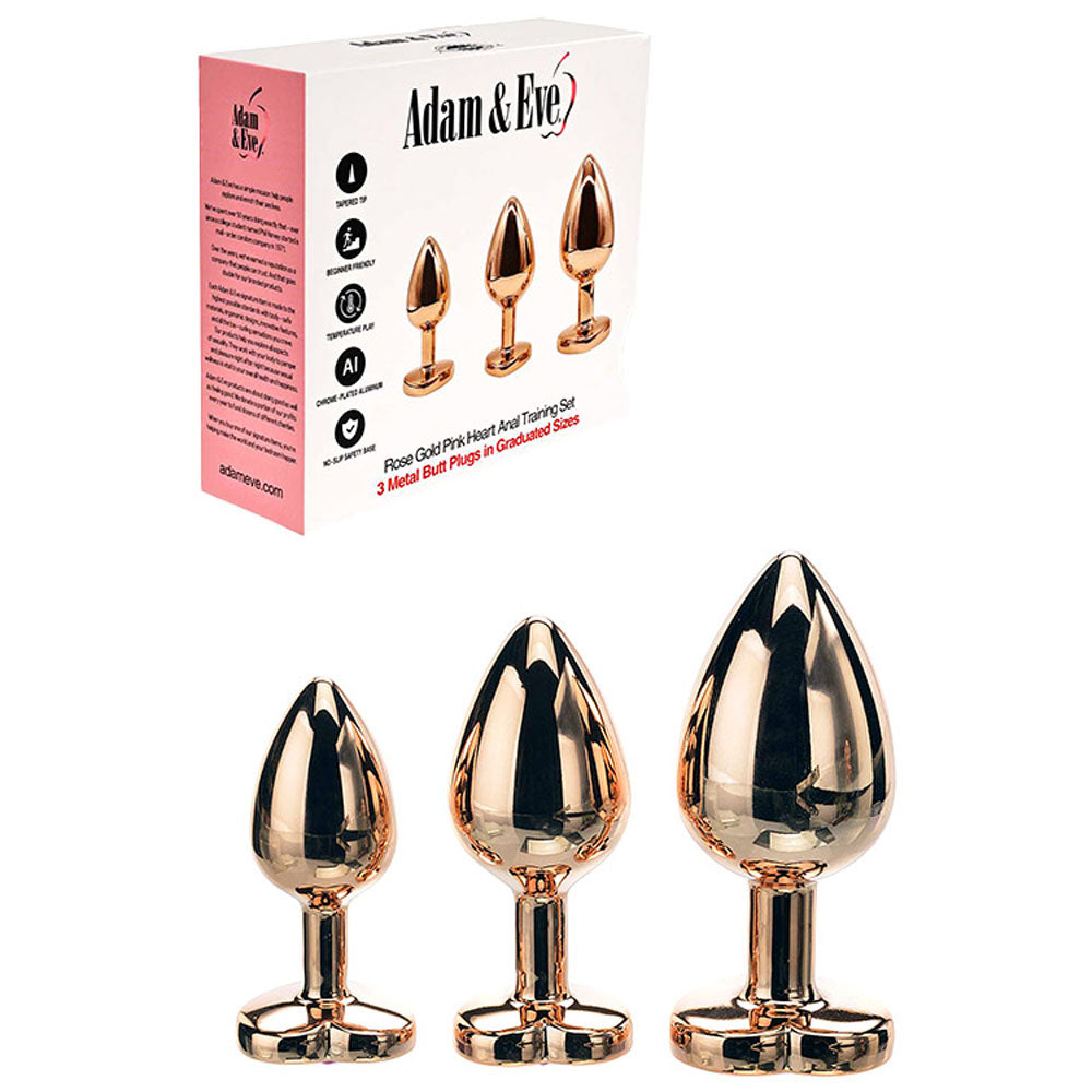 Adam & Eve ROSE GOLD HEART GEM ANAL PLUG SET - 3 Sizes