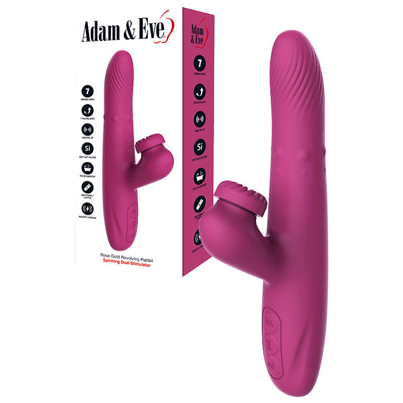 Adam & Eve ROSE GOLD Spinning & Thrusting Rabbit Vibrator - Purple