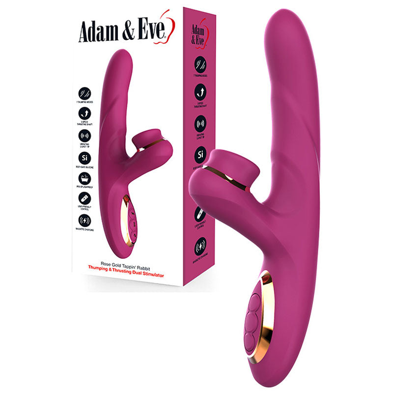 Adam & Eve ROSE GOLD Tapping & Thrusting Rabbit Vibrator - Purple