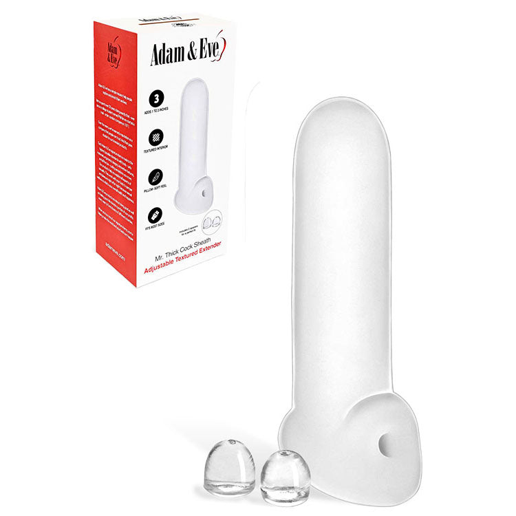 Adam & Eve MR THICK COCK SHEATH - Clear Penis Extension Sleeve with Adjustable Length Spacers