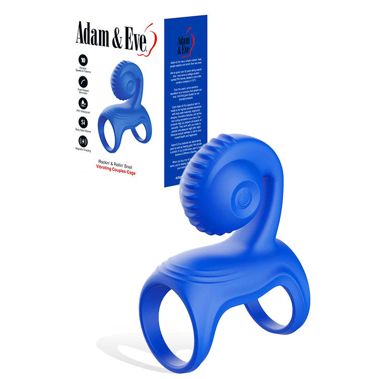 Adam & Eve ROCKIN & ROLLIN SNAIL - Blue Vibrating Couples Cock Ring Cage