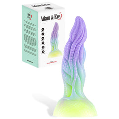 Silicone Fantasy Dildo with gradient colour design and 'Adam & Eve' branding on packaging.