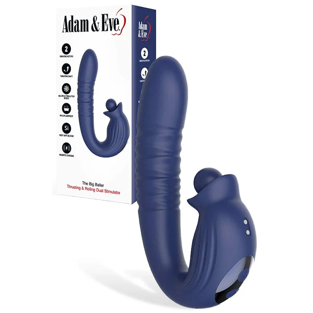 Adam & Eve THE BIG BALLER - Navy Blue 18.8 cm USB Rechargeable Thrusting Rabbit Vibrator
