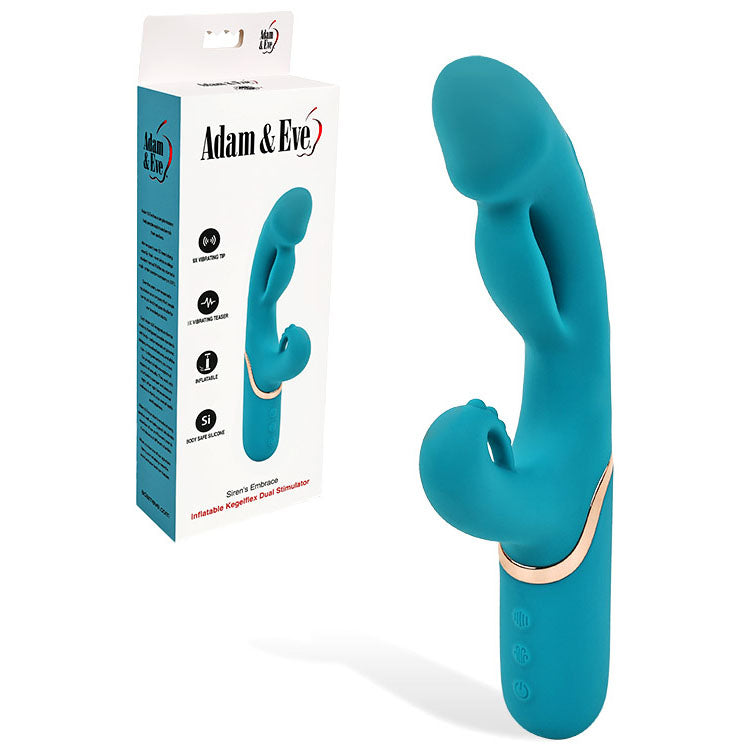 Adam & Eve SIRENS EMBRACE - Teal 24 cm USB Rechargeable Inflatable Rabbit Vibrator