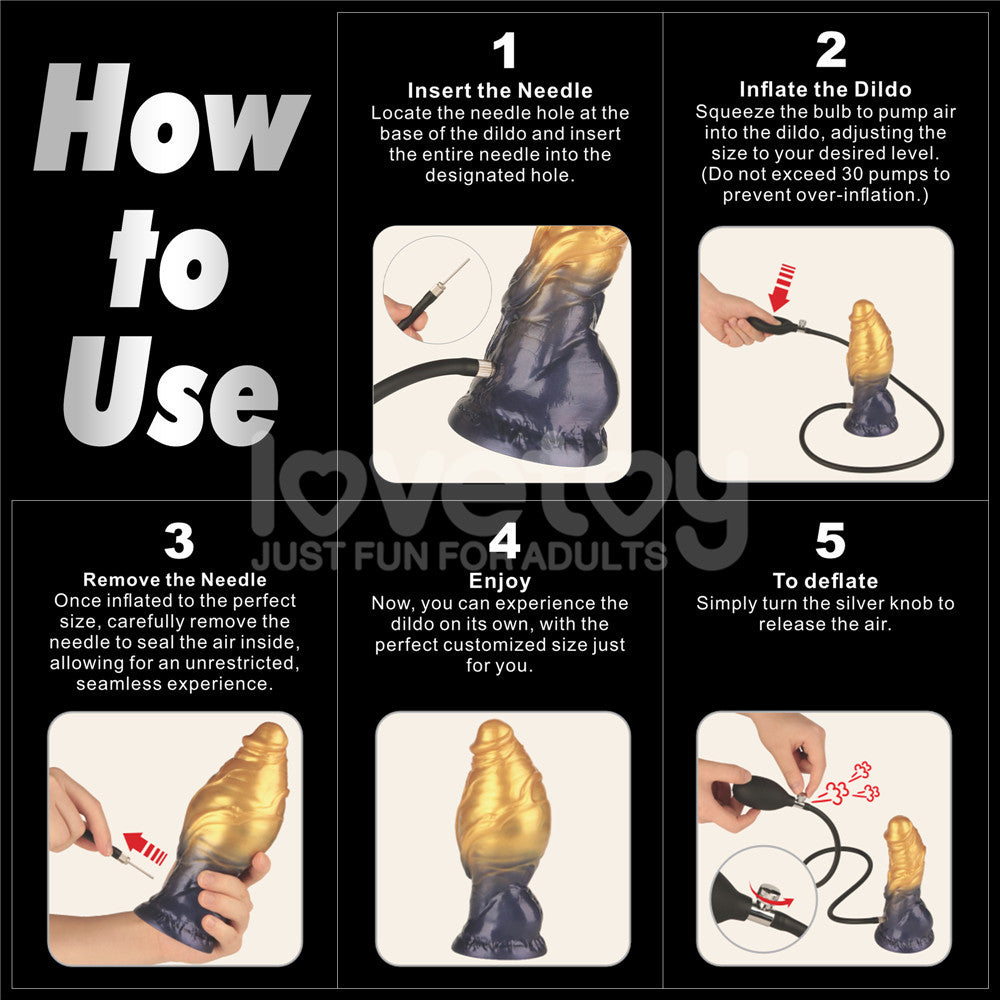 Aerosx 7.5 Inch Dual Density Inflatable Dildo - Gold/Blue 24 cm Inflatable Fantasy Dildo