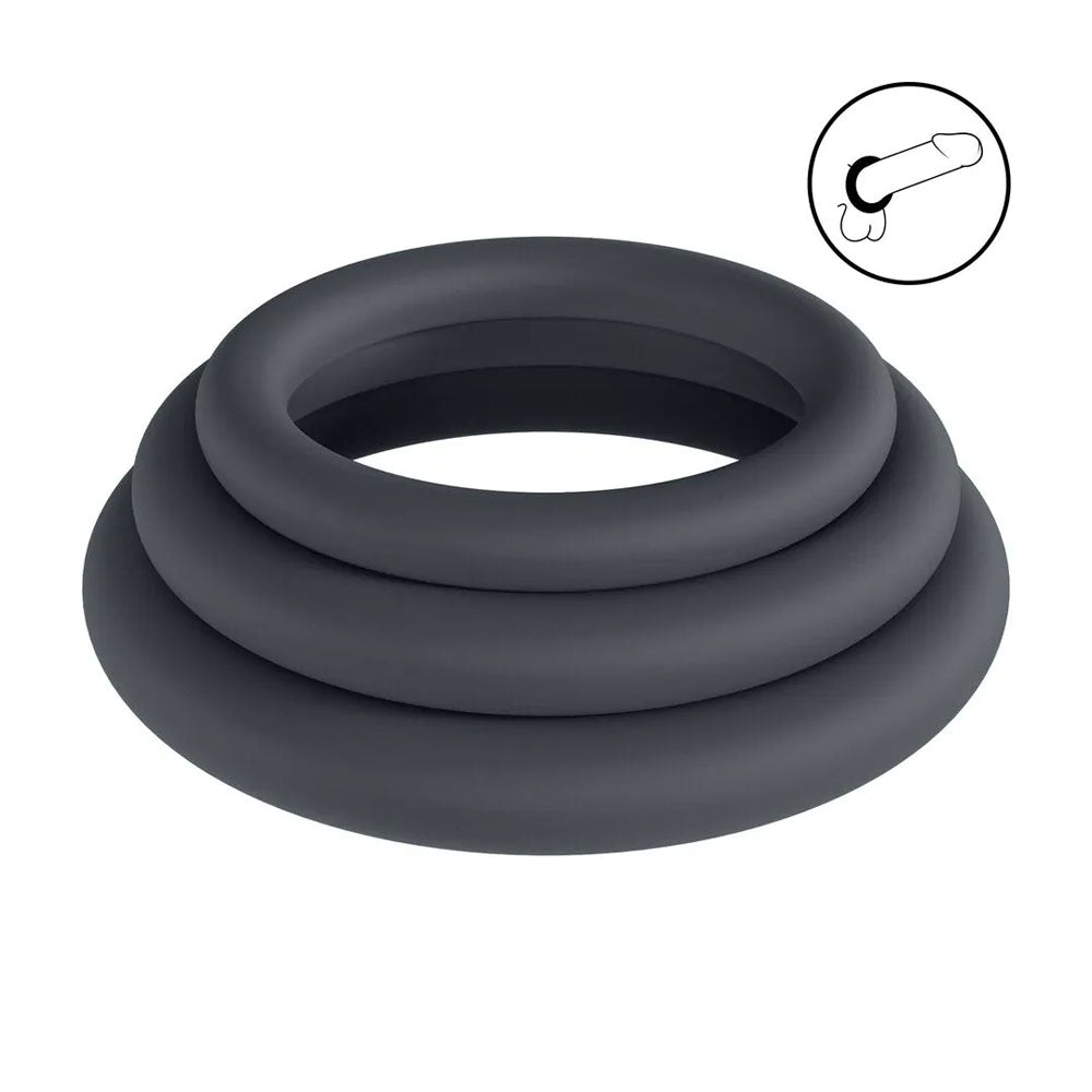 LEVELZ Classic Silicone Cock Ring Set - L/XL/XXL - Black