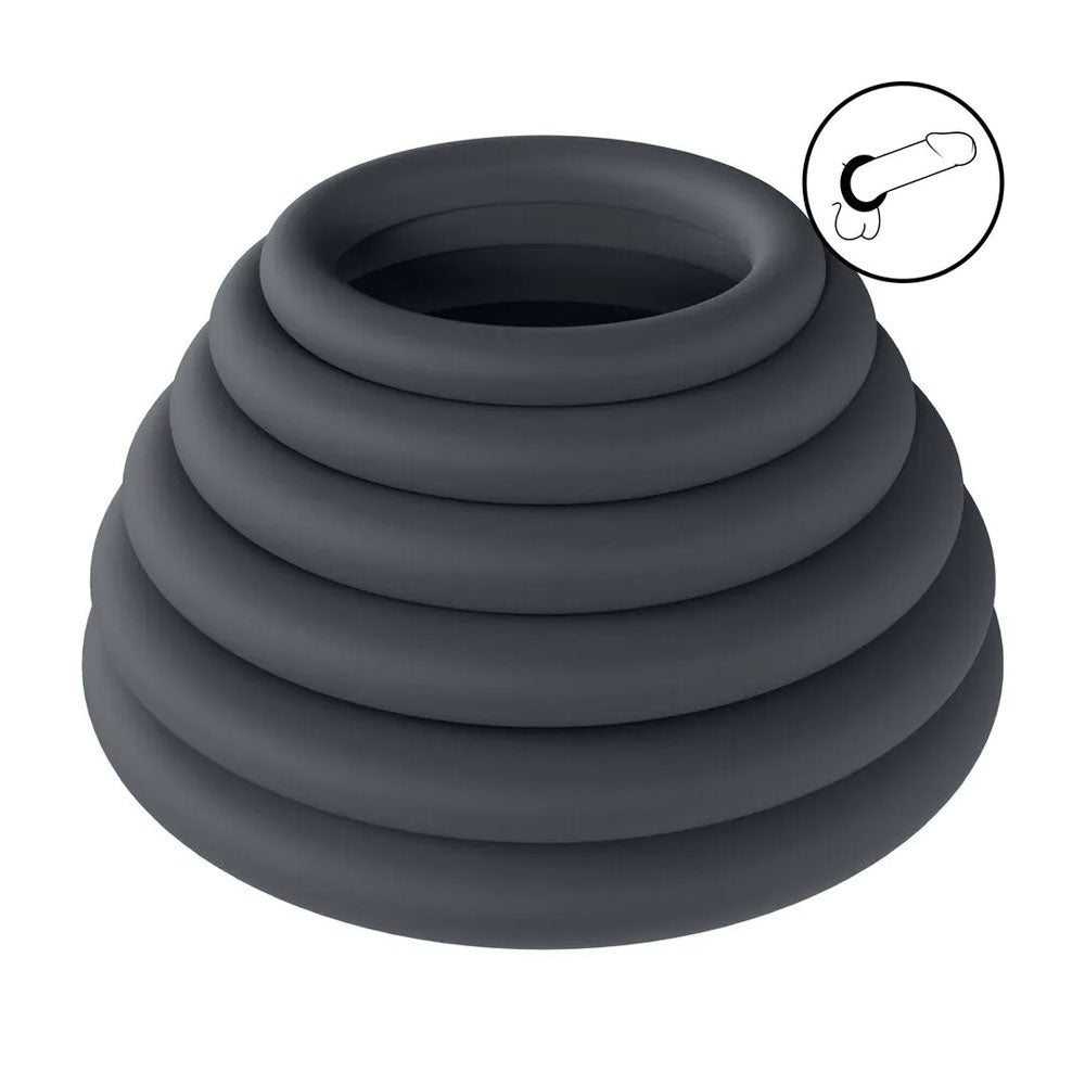 LEVELZ Classic Silicone Cock Ring Set of 6 - Black