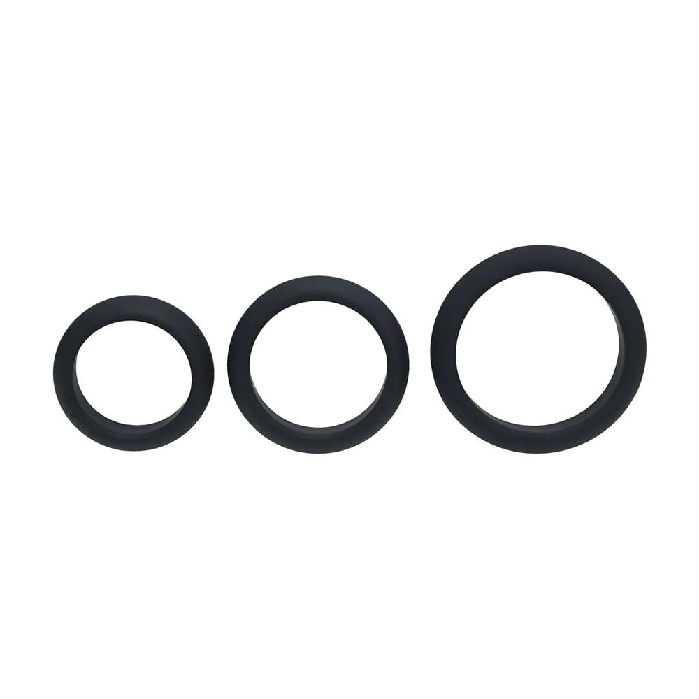 LEVELZ Wide O Silicone Black Cock Ring Set of 3 - S/M/L