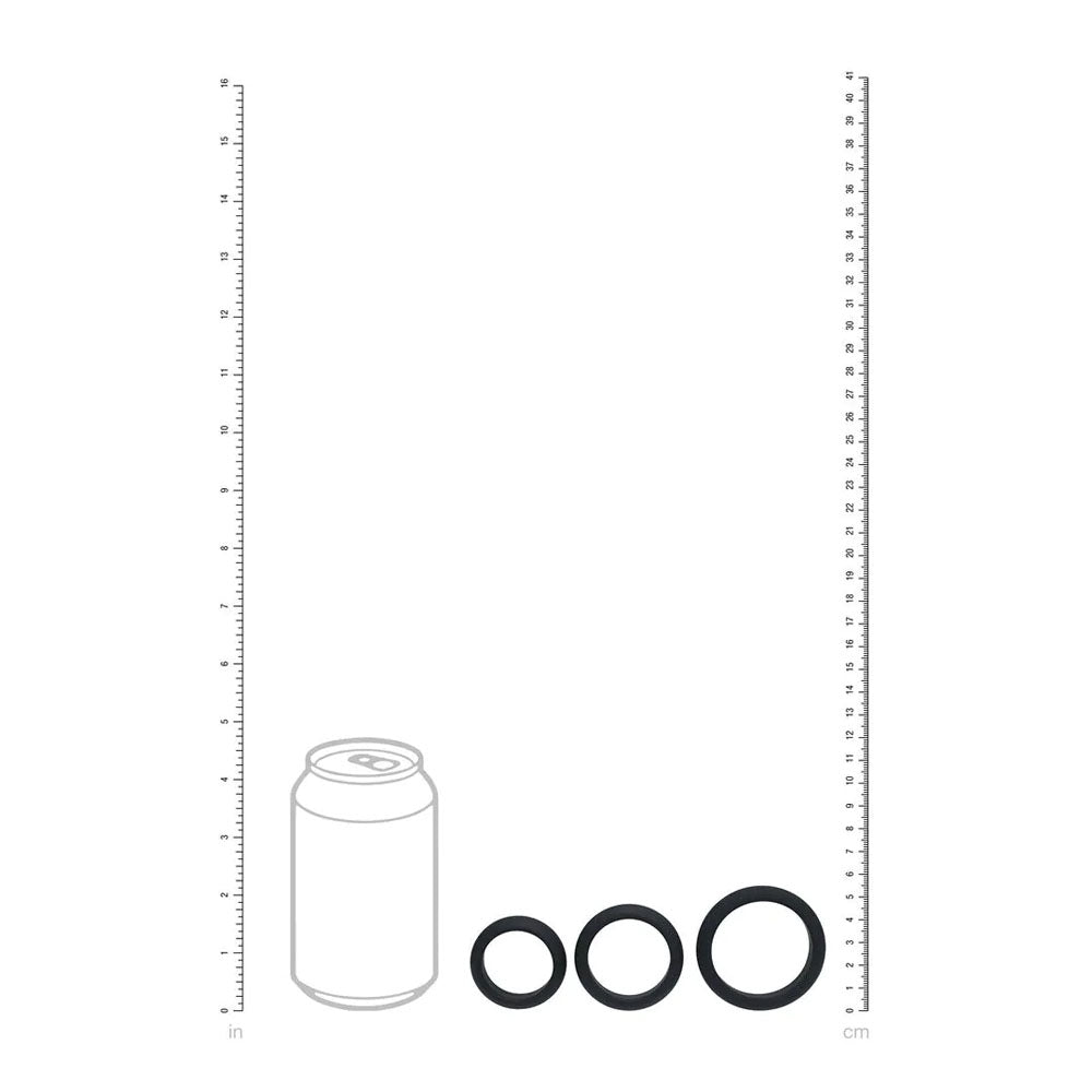 LEVELZ Wide O Silicone Black Cock Ring Set of 3 - S/M/L