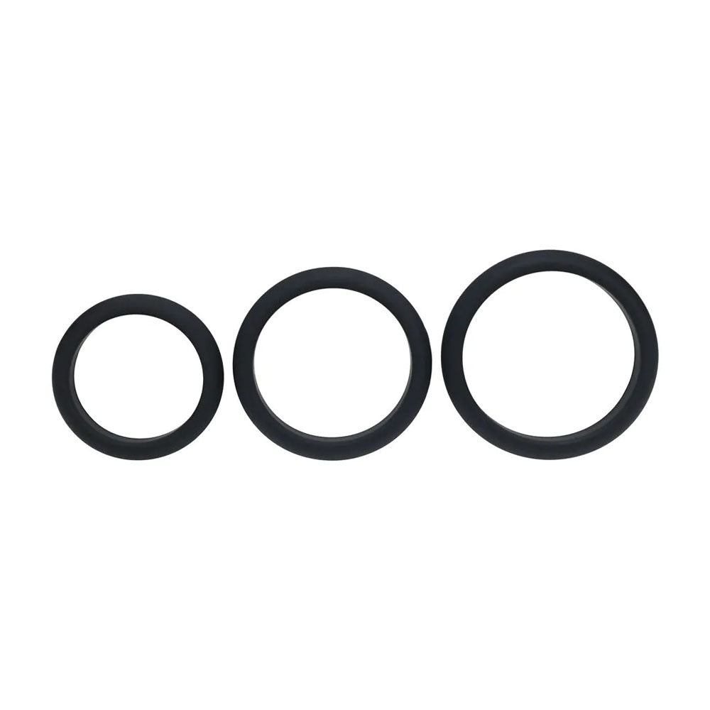 LEVELZ Wide O Silicone Cock Ring Set of 3 - L/XL/2X - Black
