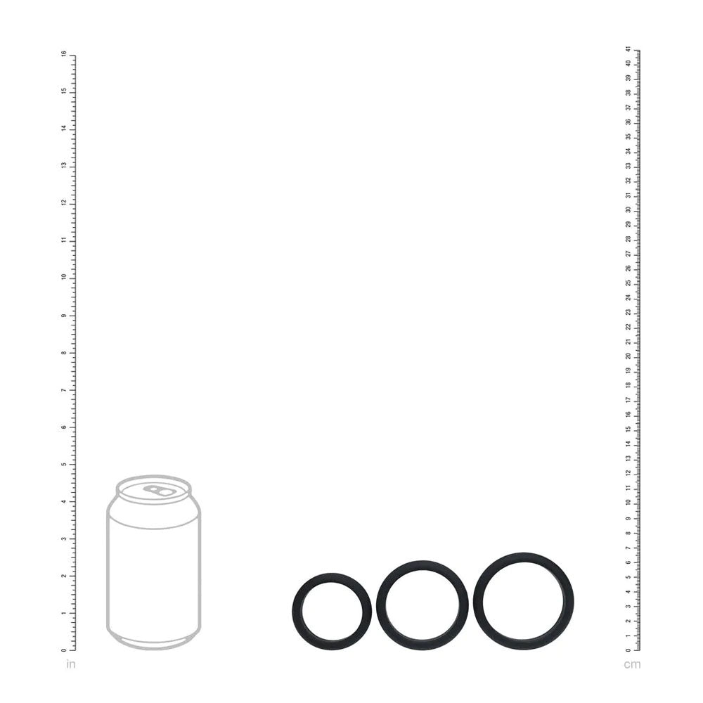 LEVELZ Wide O Silicone Cock Ring Set of 3 - L/XL/2X - Black